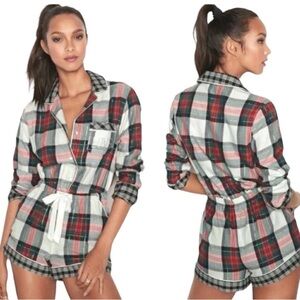 Victoria’s Secret Dream Flannel Plaid Shorts Romper Christmas Pajamas Medium